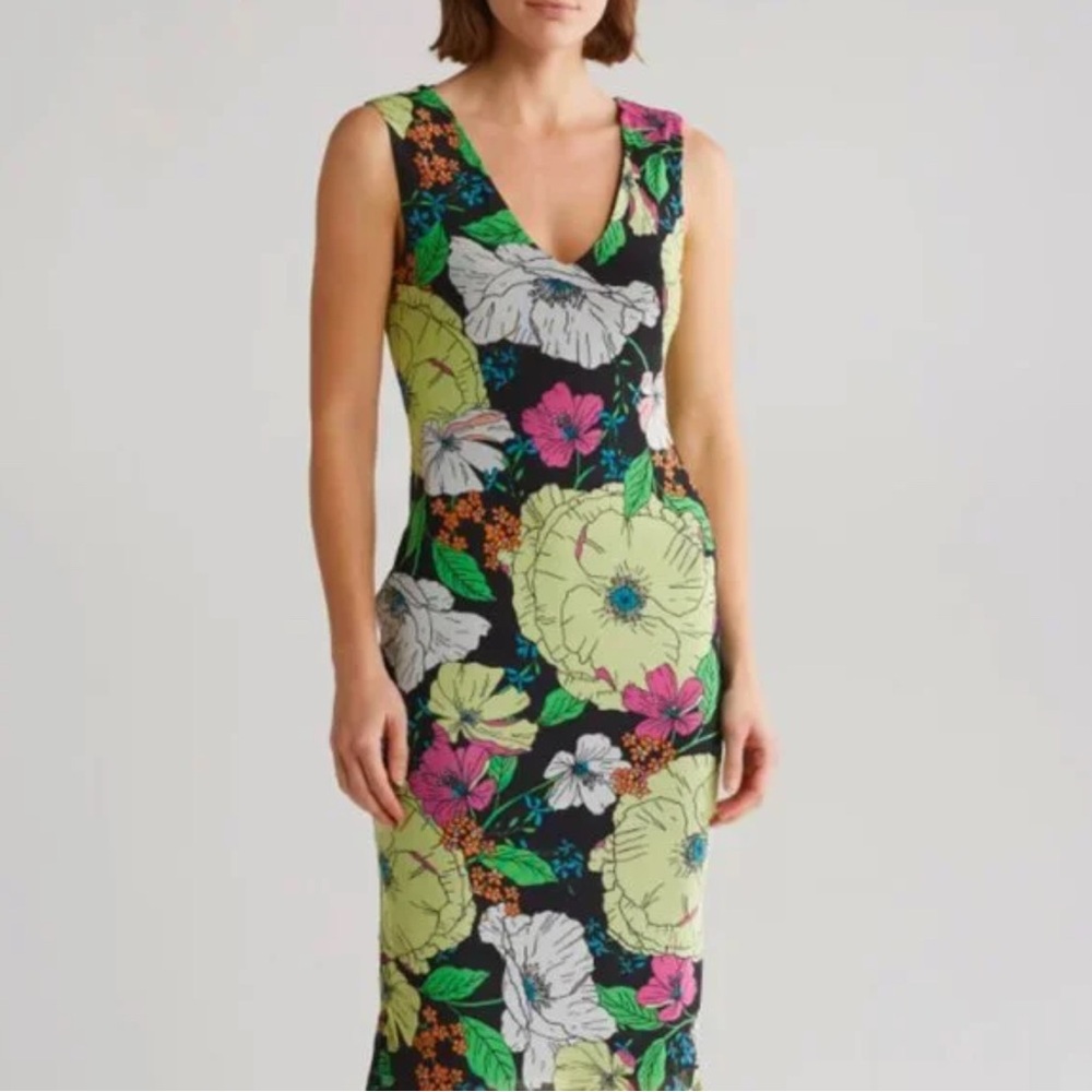 AFRM Black Floral Ariana Sleeveless Mesh Bodycon Dress Sz S